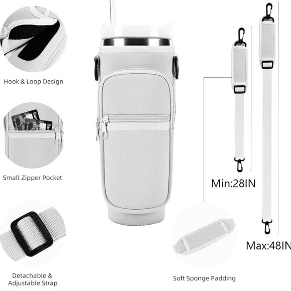 Crossbody Water Bottle Sling Carrier Neoprene Adjustable Strap Zip Pocket NEW - Picture 3 of 8